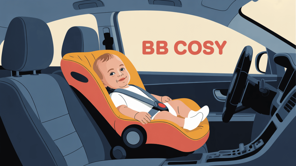 bb cosy installé dans voiture, illustration vectorielle