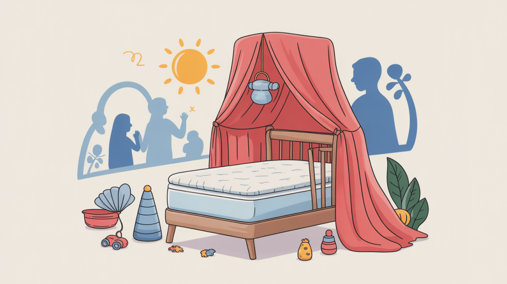 matelas lit parapluie illustration sécurité et confort