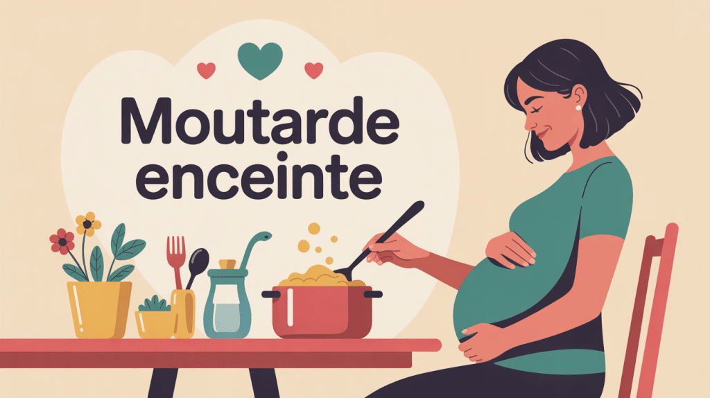 moutarde enceinte femme à table avec pot
