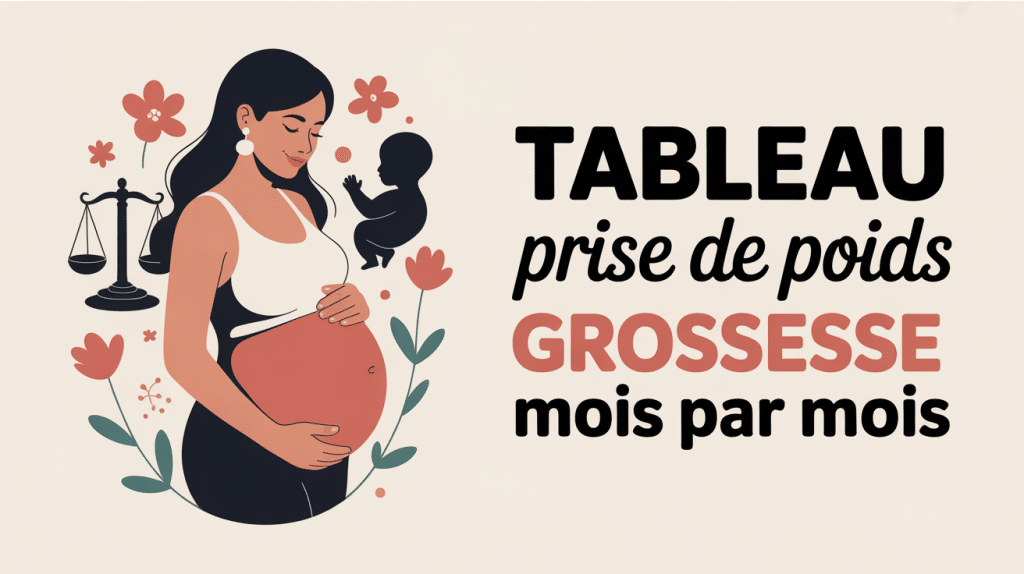 Illustration tableau prise de poids grossesse par mois, femme enceinte sereine