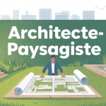 Illustration architecte-paysagiste supervisant plans et jardins