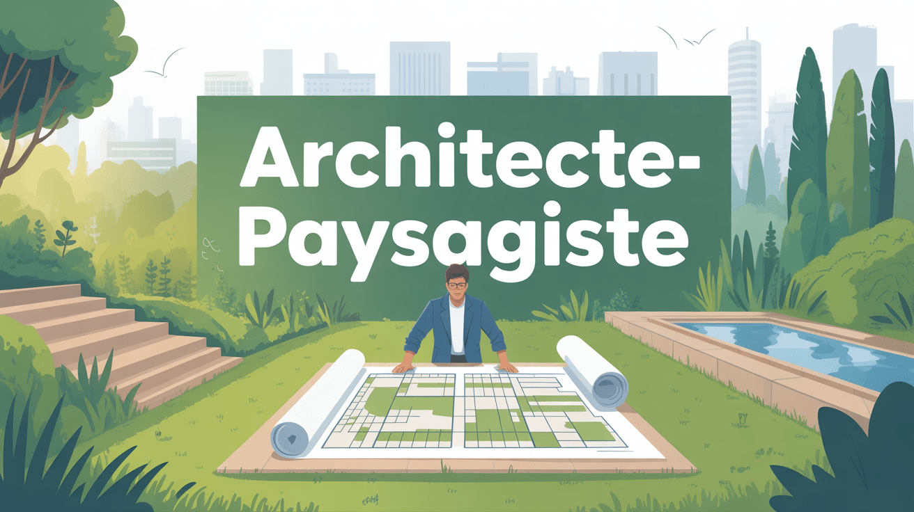 Illustration architecte-paysagiste supervisant plans et jardins