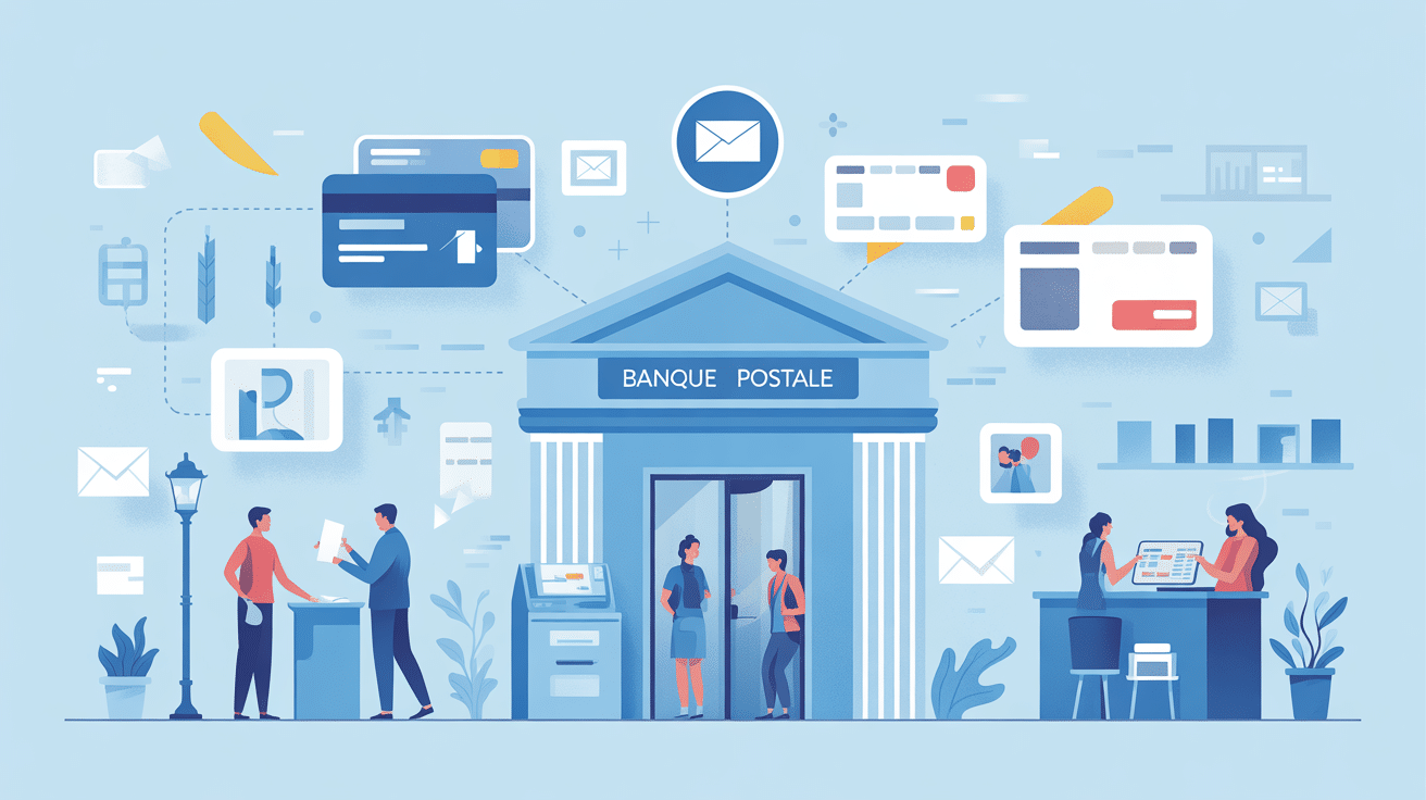 avis sur banque postale illustration épurée sécurité proximité digitalisation