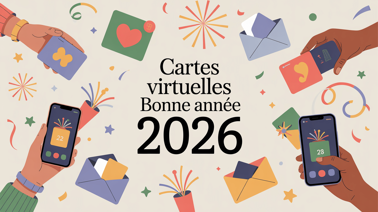 envoi de cartes virtuelles bonne année 2025 illustration festive