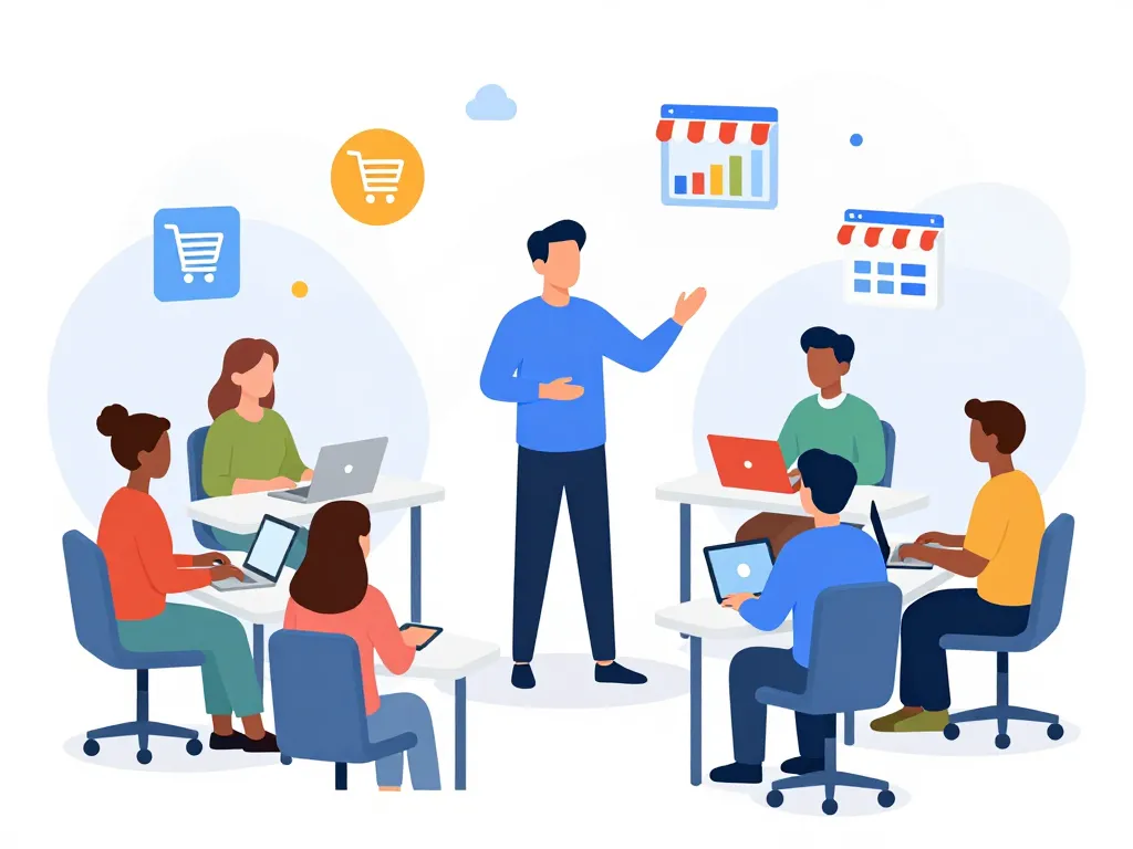 Scène métier de formateur e commerce moderne et divers