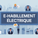 Illustration e-habillement électrique, gestion numérique des habilitations, ambiance professionnelle moderne