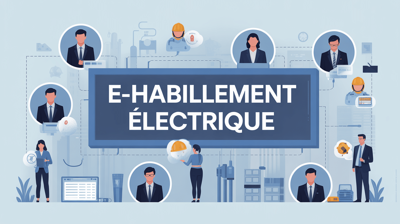 Illustration e-habillement électrique, gestion numérique des habilitations, ambiance professionnelle moderne