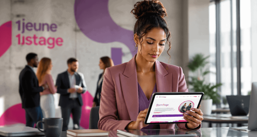 1jeune1stage jeune femme tablette open space