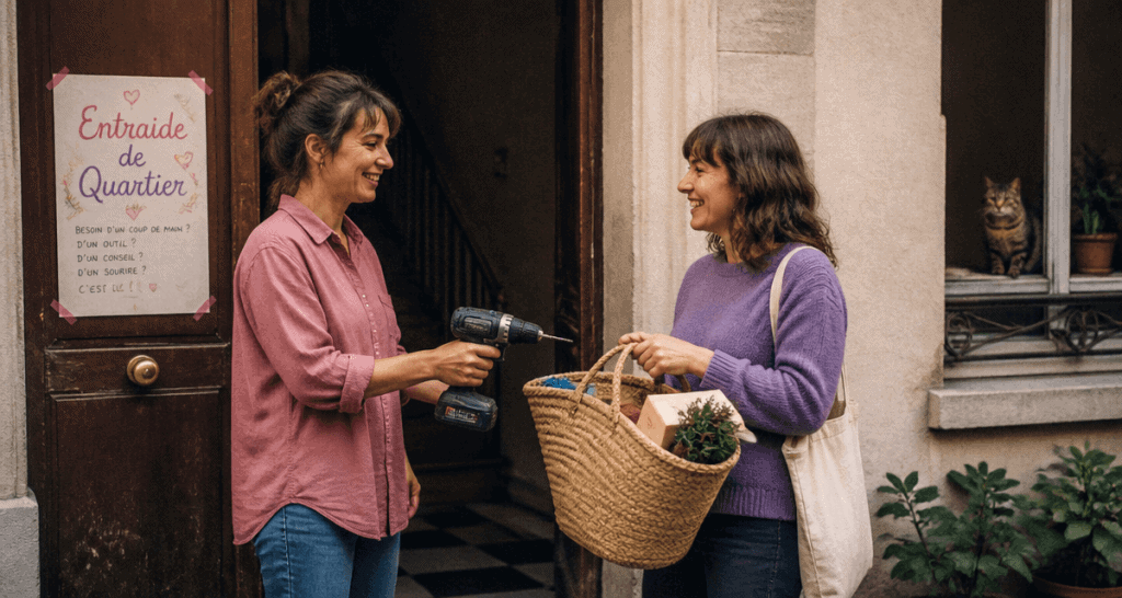 aide entre voisin échange perceuse et courses