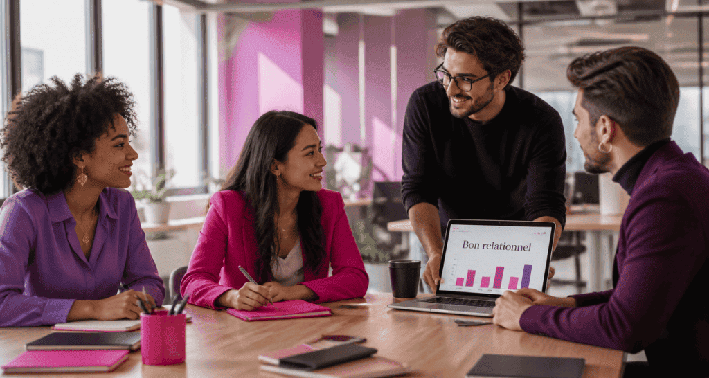 Groupe de jeunes professionnels illustrant le bon relationnel