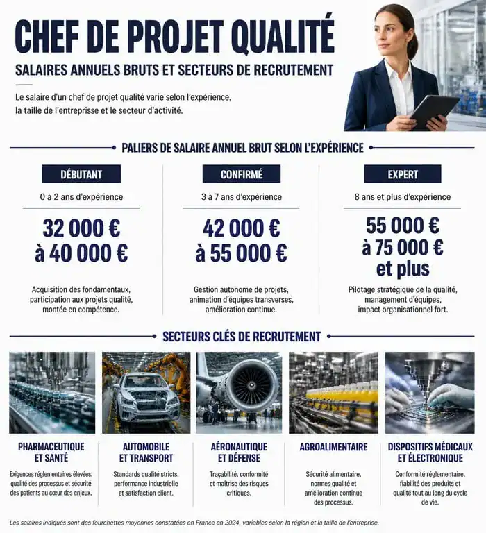 Infographie des salaires et perspectives de carrière pour un chef de projet qualité