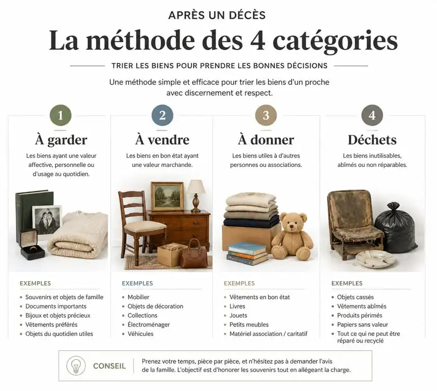 Infographie sur la méthode de tri pour un débarras de succession
