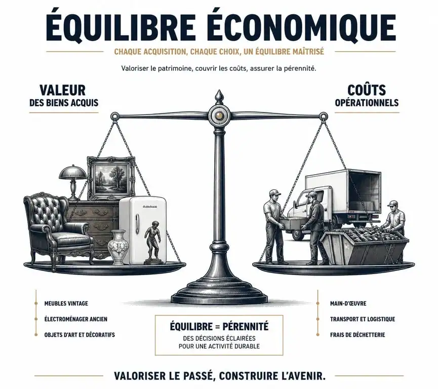 Infographie explicative du fonctionnement du vide maison gratuit : équilibre entre valeur des biens et coûts de prestation