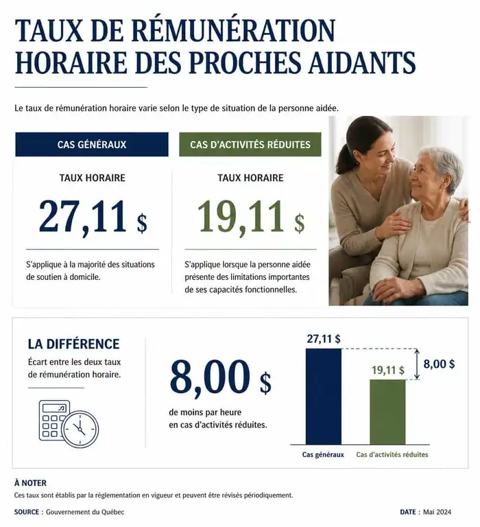 Infographie sur les tarifs horaires de la PCH pour aidant familial MDPH