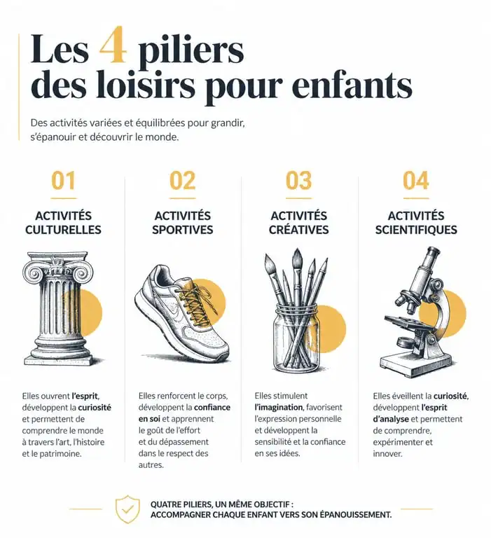 Infographie des types d'activités en centre de loisirs pour enfants