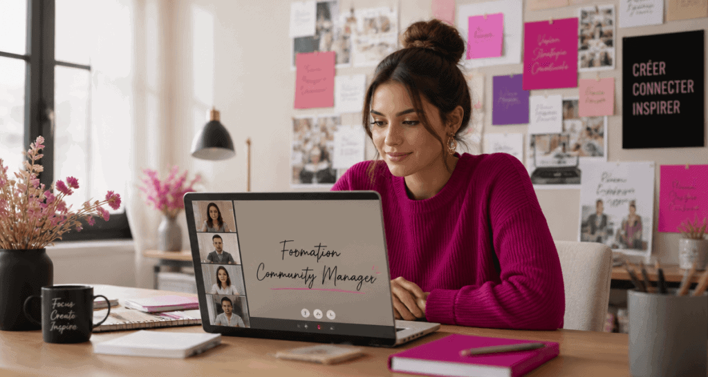formation a distance community manager, jeune femme ordinateur