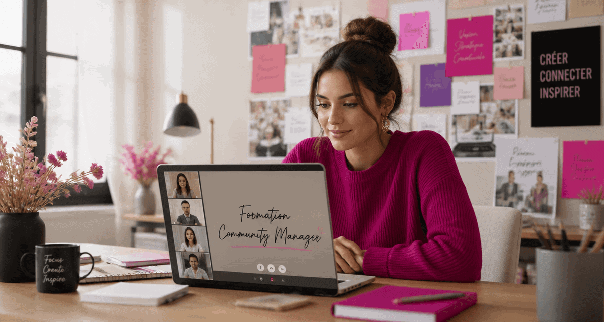 formation a distance community manager, jeune femme ordinateur
