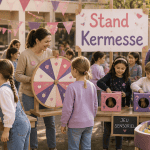 Enfants animant un stand kermesse