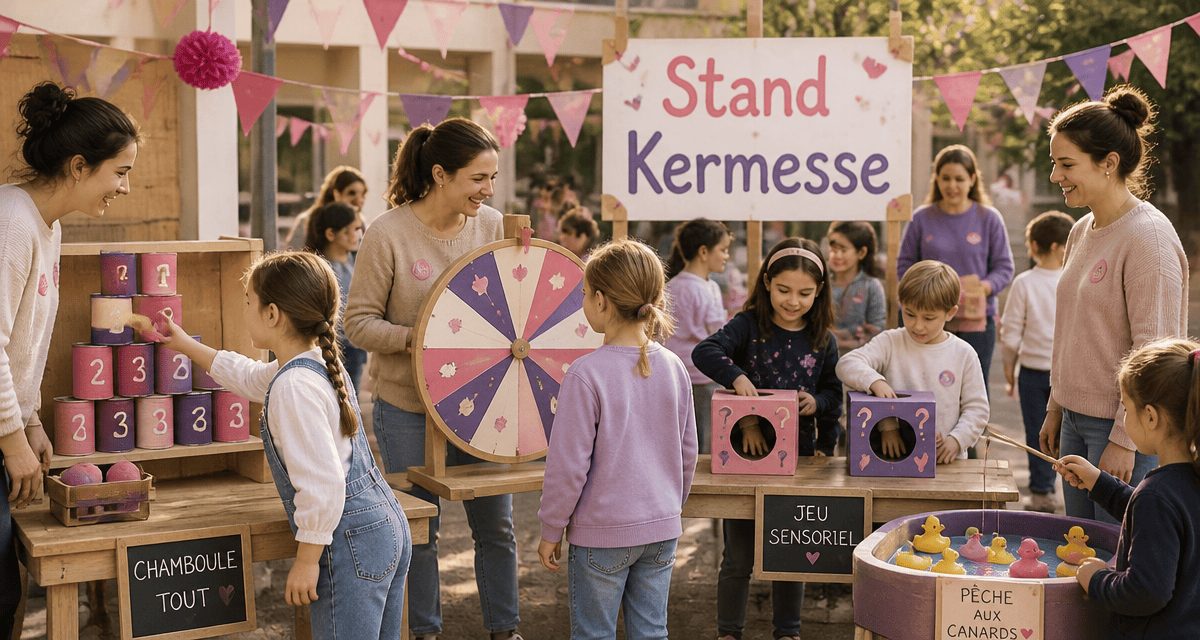 Enfants animant un stand kermesse