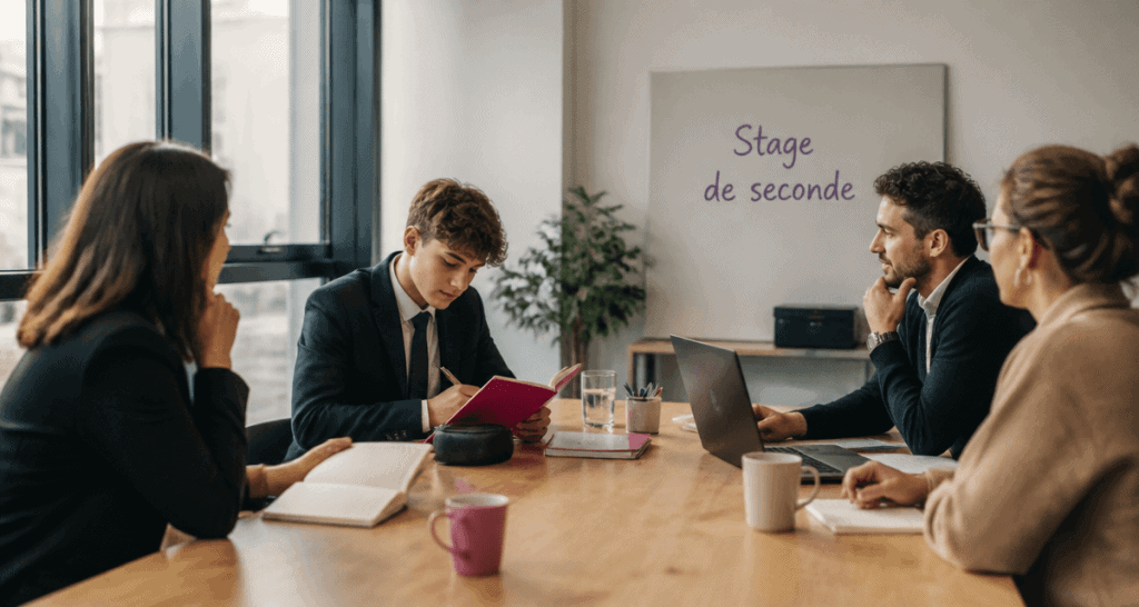 Lycéen en stage de seconde prenant des notes en entreprise