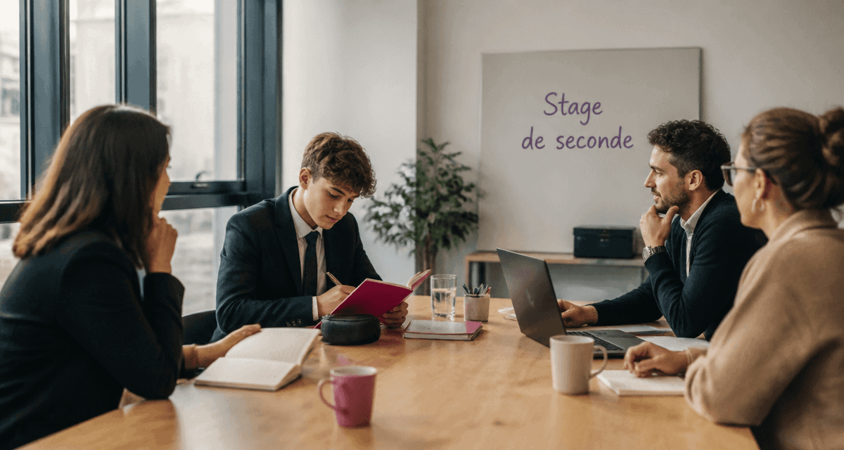 Lycéen en stage de seconde prenant des notes en entreprise