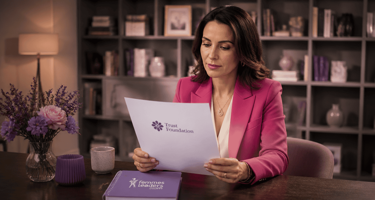 Femme examinant document trust foundations