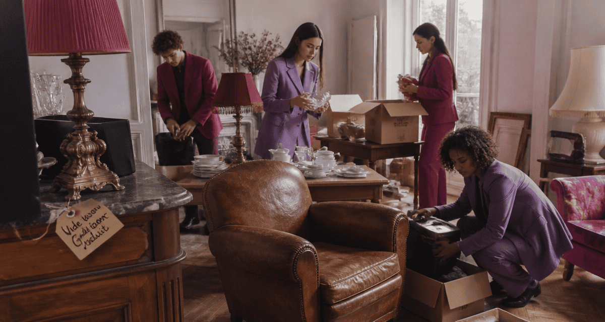 vide maison gratuit équipe trie objets salon
