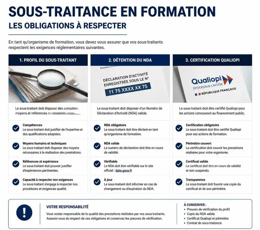 Tableau récapitulatif des obligations de sous-traitance pour les organismes de formation