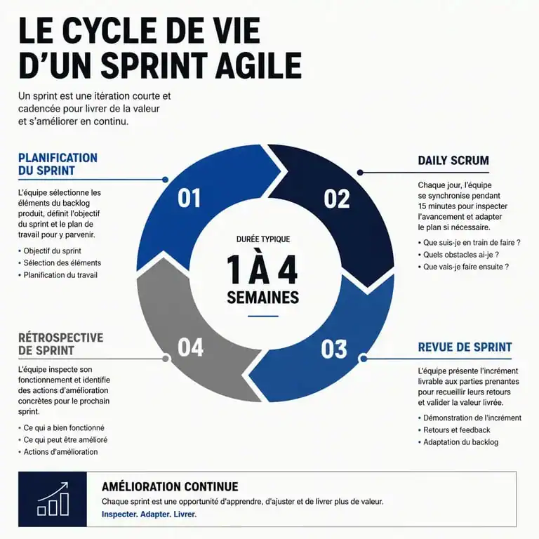 Schéma du cycle de vie d'un sprint en gestion de projet agile