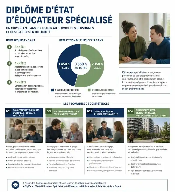 Infographie du cursus et des études pour devenir éducateur spécialisé