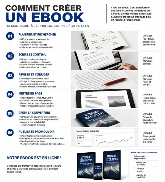 Infographie des étapes pour créer un ebook professionnel