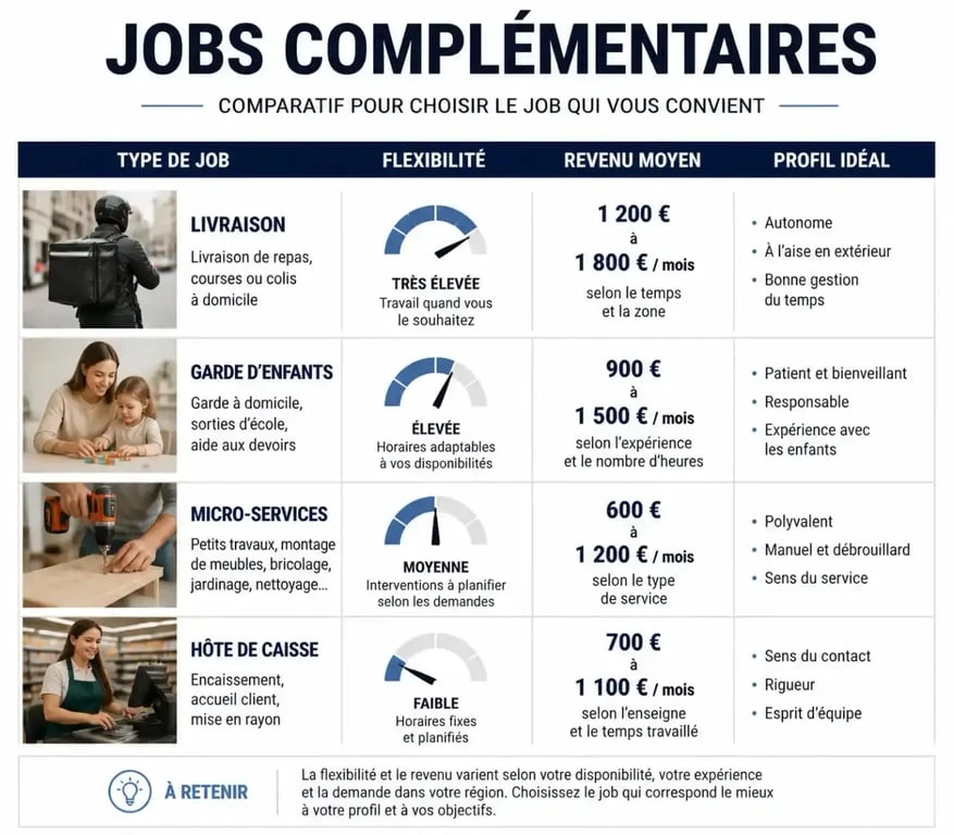 Tableau comparatif des solutions pour un job complément de salaire