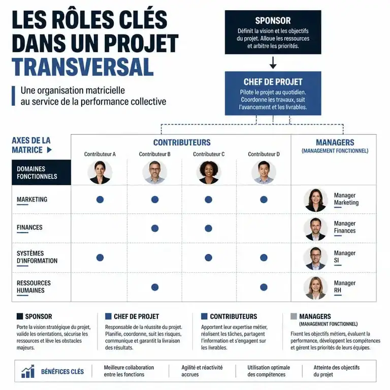 Schéma des rôles et responsabilités dans un projet transversal