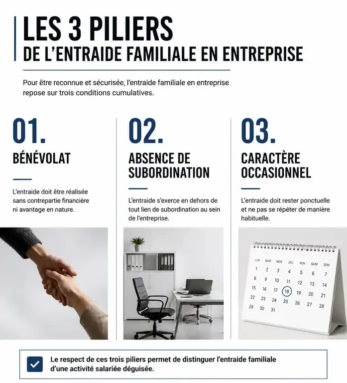 Infographie des conditions légales de l'entraide familiale en entreprise