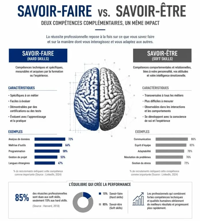 Infographie comparative entre savoir-être et savoir-faire pour le développement professionnel