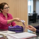 Intégration entreprise : onboarding RH avec badge et kit sur table