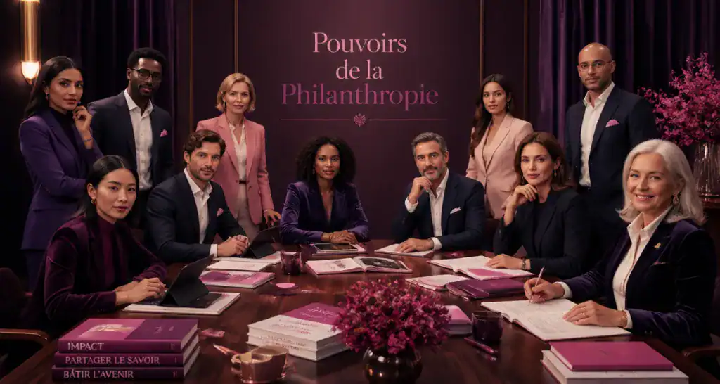 philanthrope célèbre groupe contemporain autour table