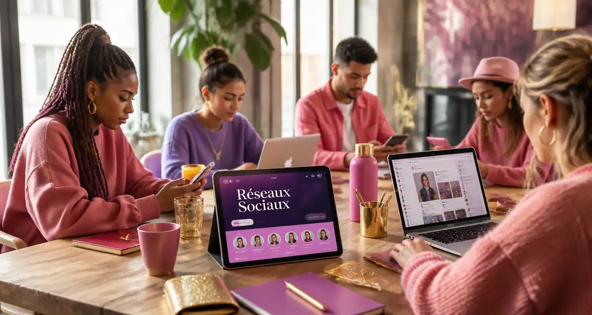 Réseaux sociaux définition, groupe de jeunes autour d'une table