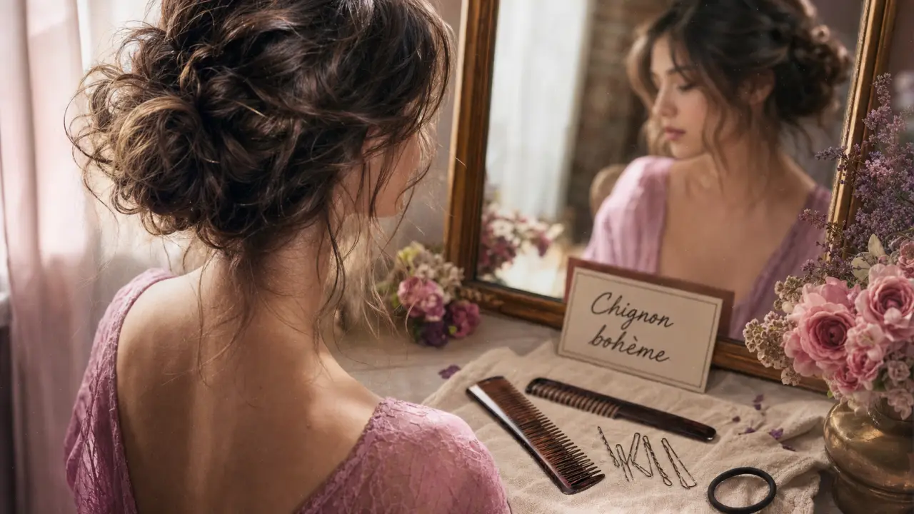 Coiffure bohème simple : chignon bas flou