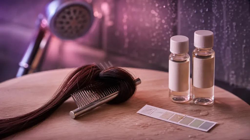 Eau calcaire cheveux : traces blanchâtres sur douche et peigne