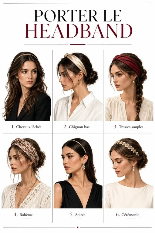 Inspirations pour porter un headband femme avec cheveux lâchés, chignon et tresses