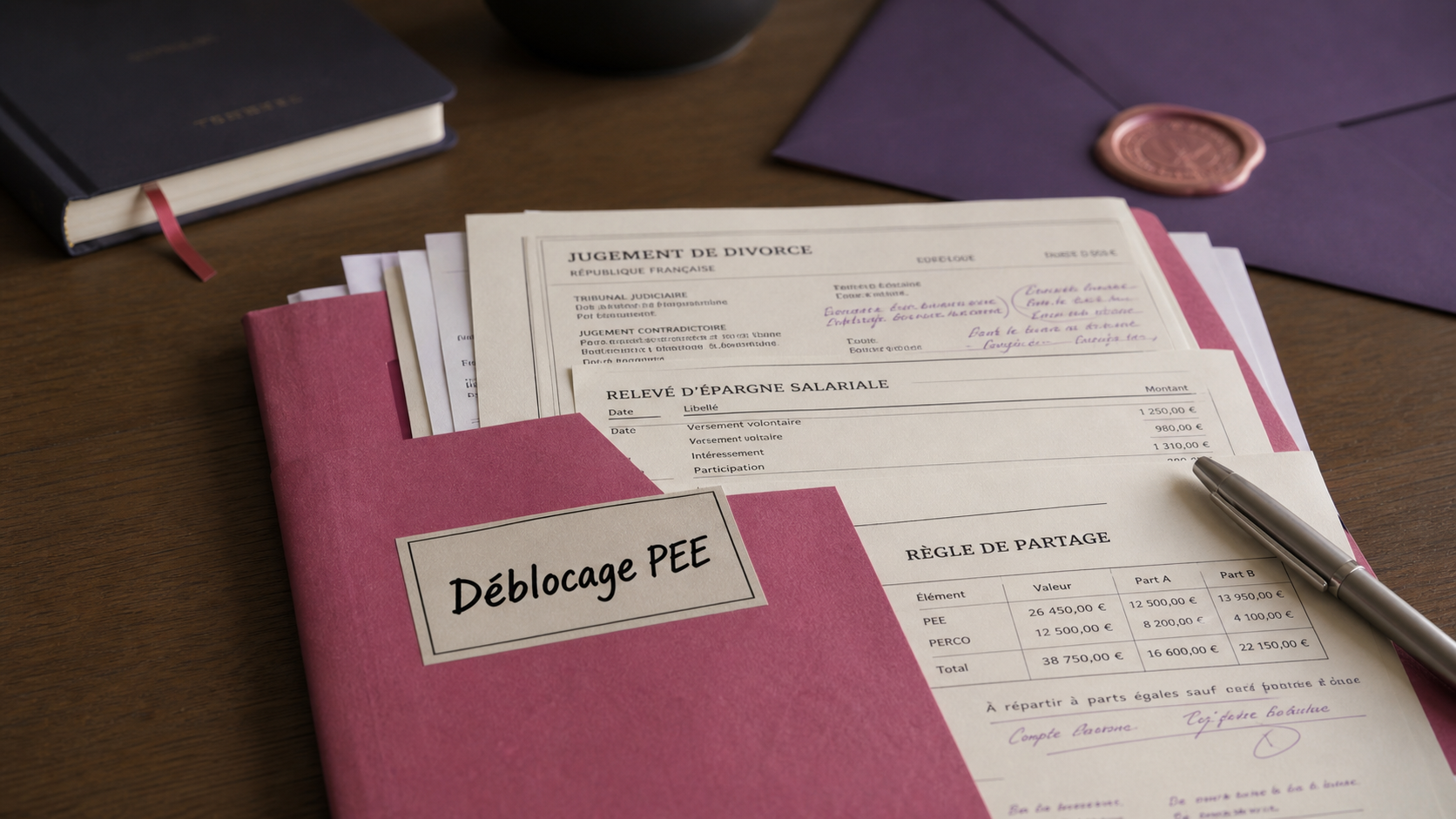 Épargne salariale et divorce : Déblocage PEE, dossier de partage et jugement