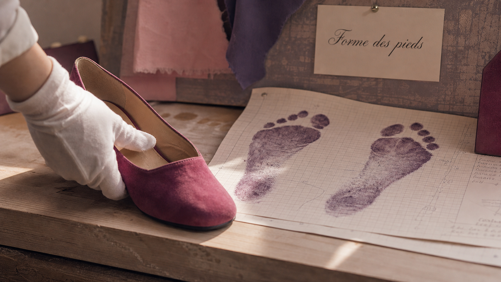 Forme des pieds : empreintes de test sur banc, chaussures d’essai