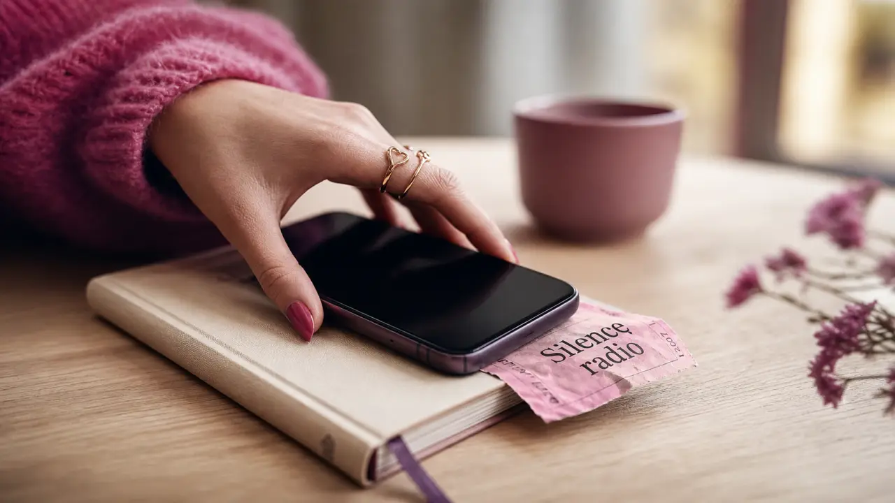 Silence radio femme : téléphone éteint sur carnet