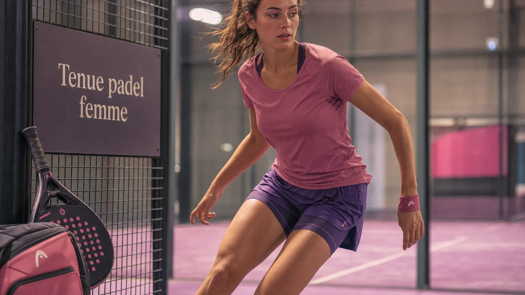 Tenue padel femme : short avec cuissard intégré et raquette