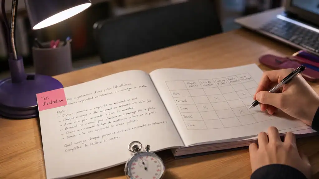 Test entretien d'embauche : dossier papier et chronomètre