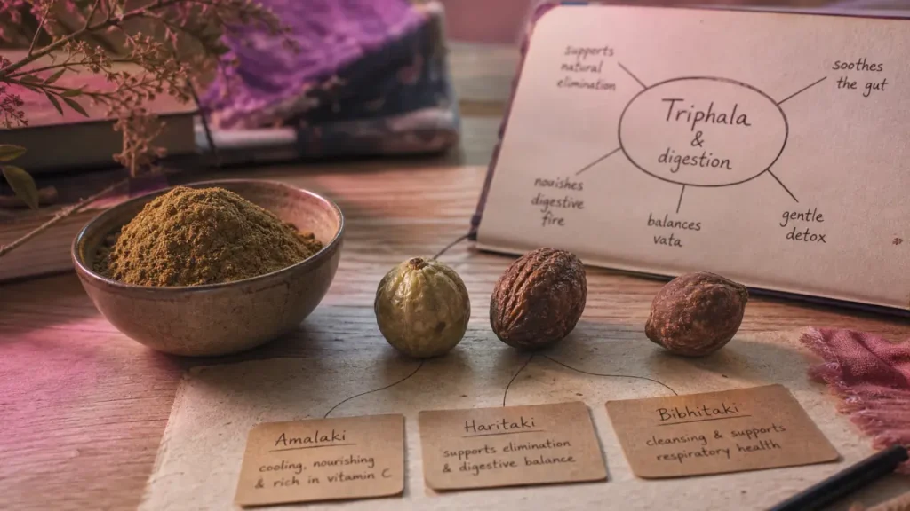 Triphala bienfaits : poudre et fruits secs pour la digestion et le transit