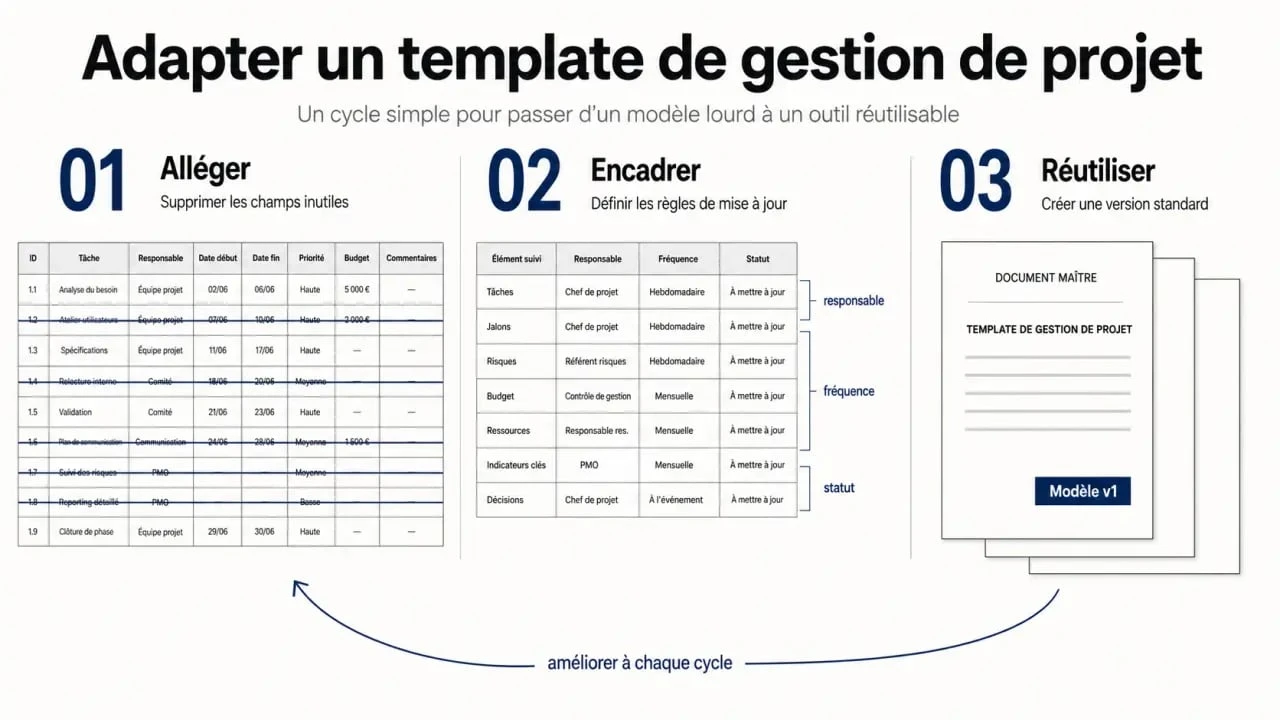 Gestion de projet template : adapter un modèle en l’allégeant, en fixant les règles et en le rendant réutilisable