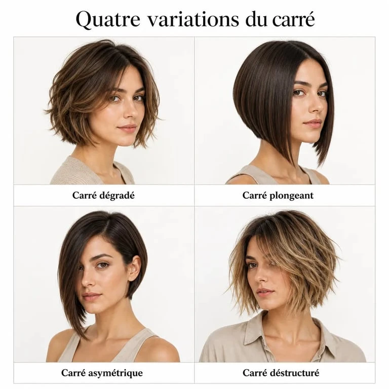 Comparatif du carré déstructuré avec carré dégradé, plongeant et asymétrique