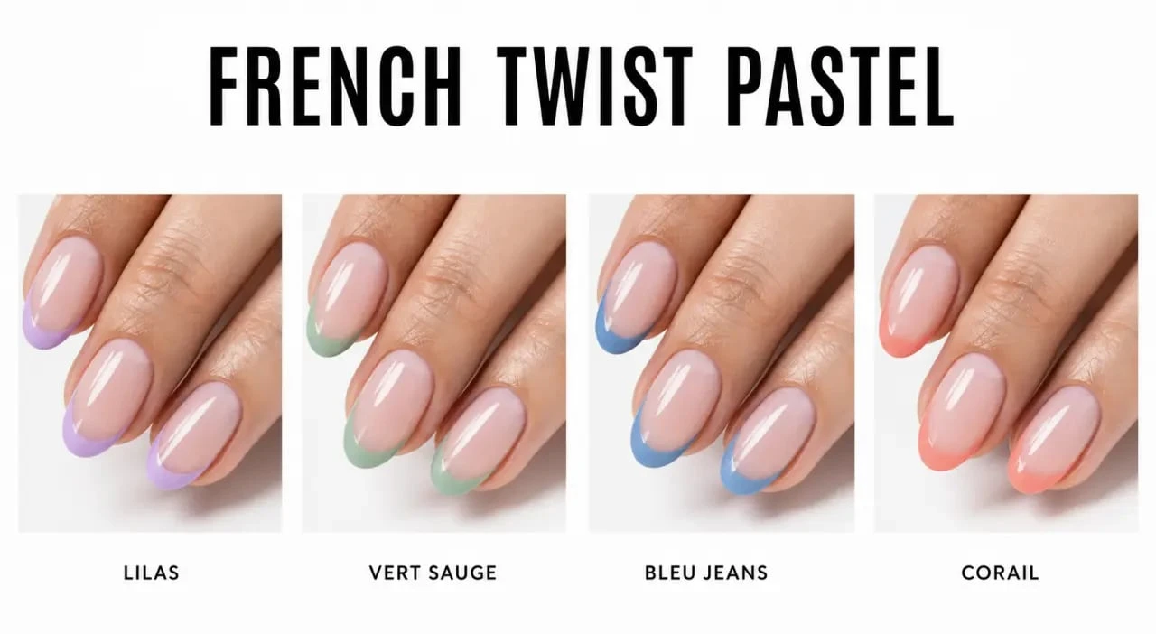 Idée ongle semi permanent french twist pastel et colorée en plusieurs variantes